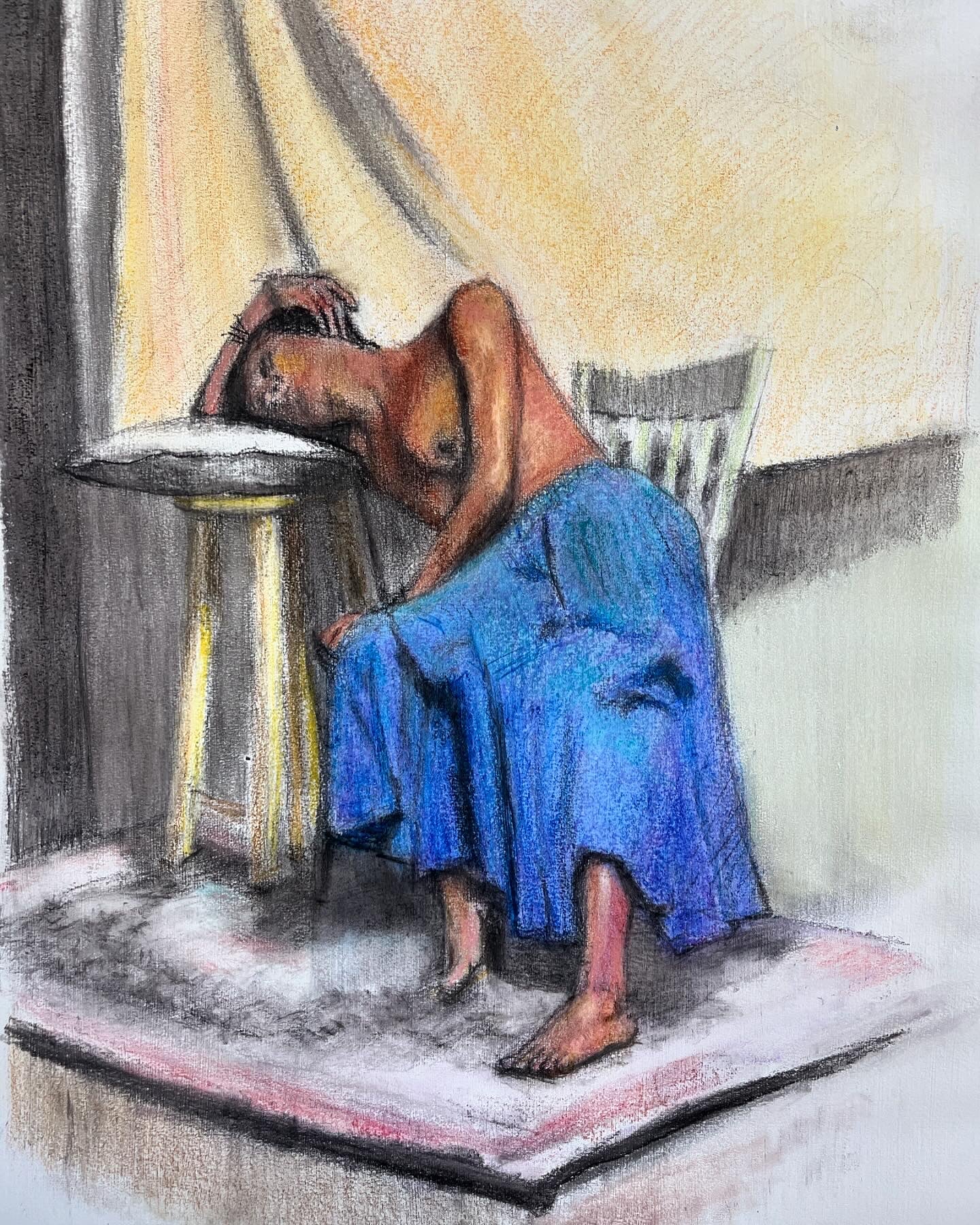 Sleeping Stand Study, pastel and charcoal on paper, 16" x 20" framed