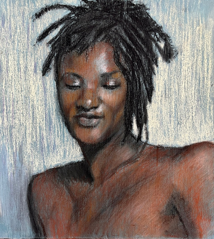 Dasia Delighted, pastel and chalk on paper, 11" x 12" unframed