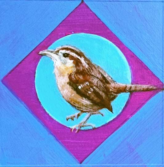 Carolina Wren, 9" x 9", acrylic on illustration board, availabe at Presson Gallery