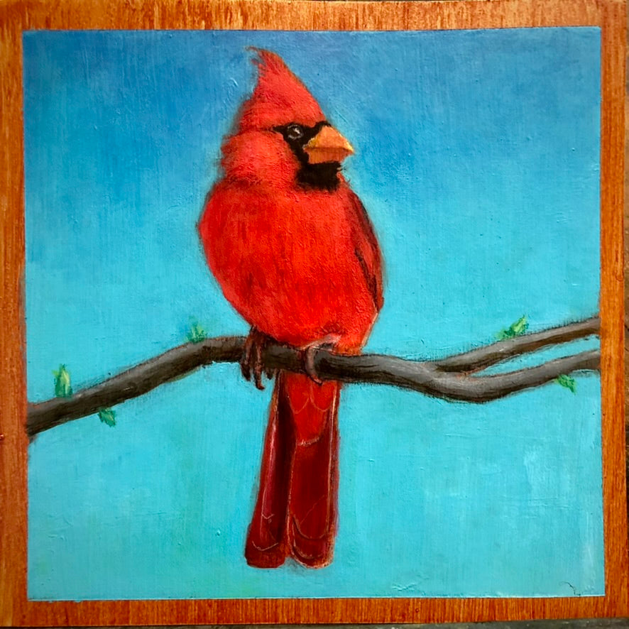 Cardinal, acrylic on illustration board, 8" x 8", SOLD