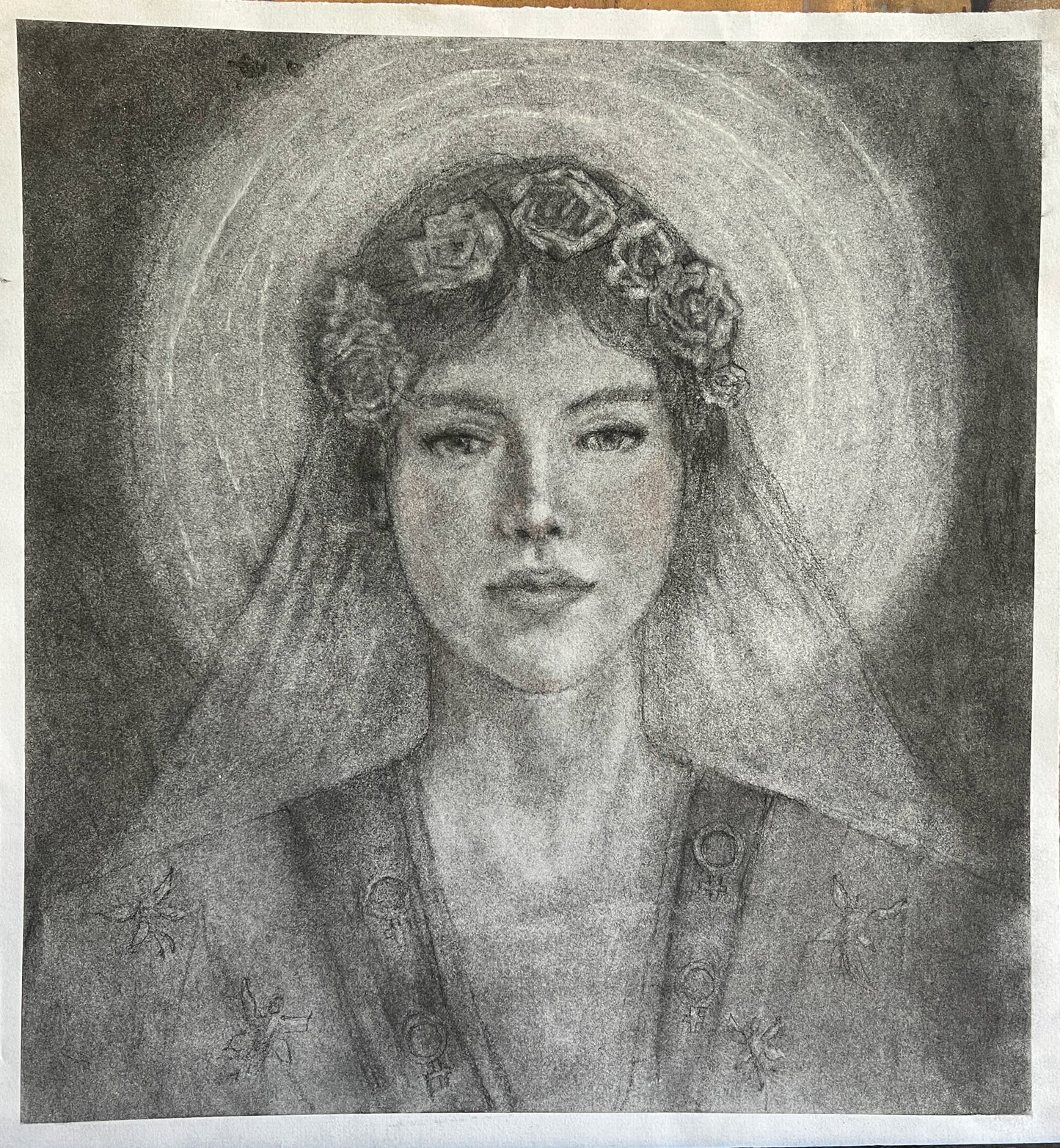 Archangel Anael, charcoal and graphite on paper, 15" w x 16" h