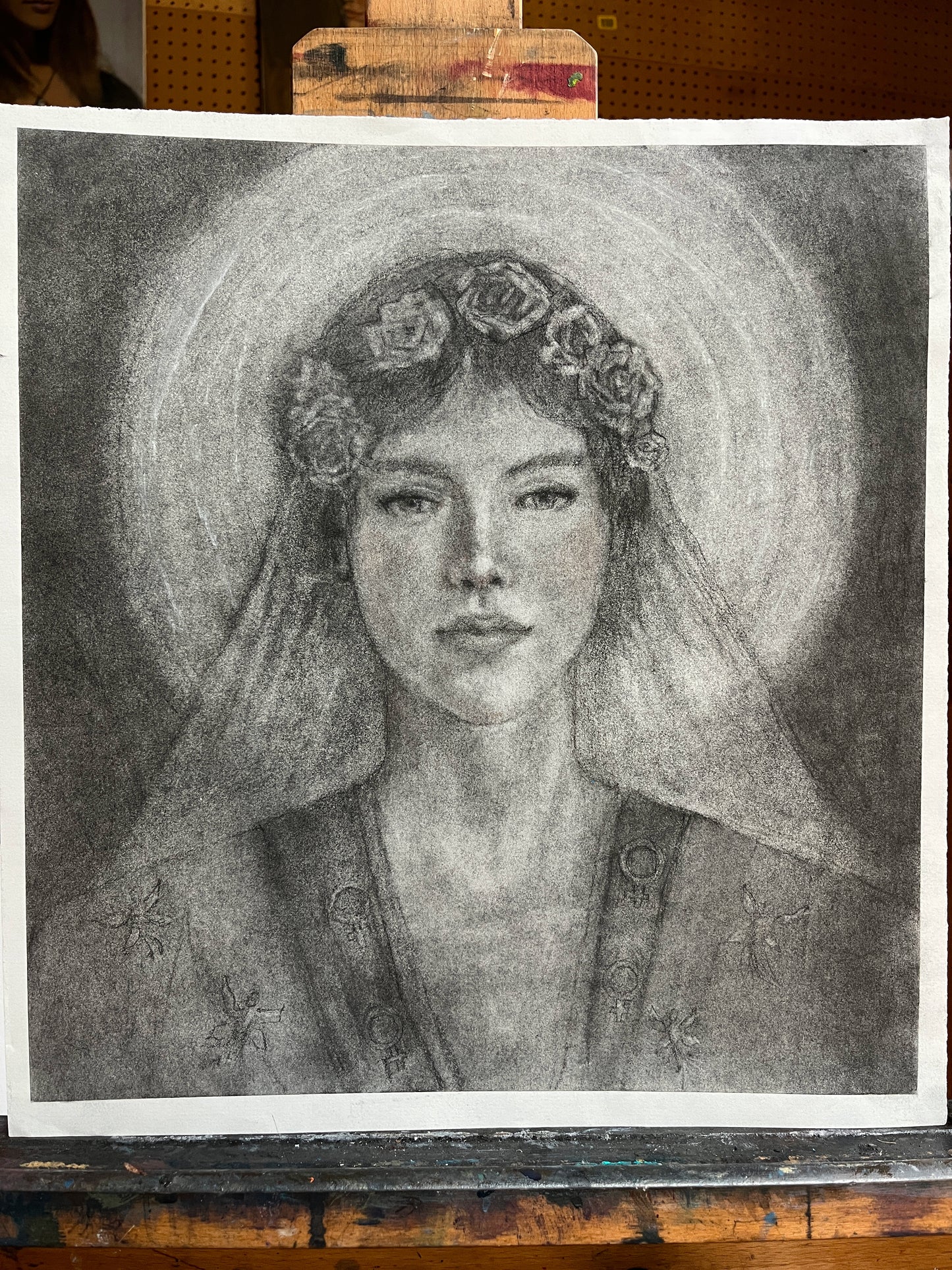 Archangel Anael, charcoal and graphite on paper, 15" w x 16" h