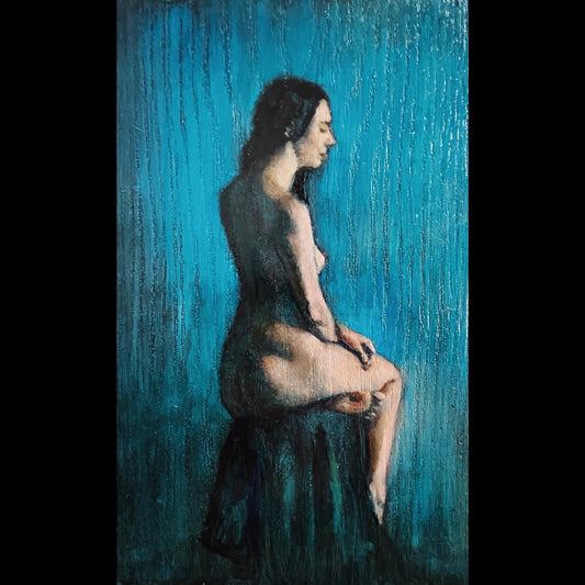 Back Study, Oil on Laminate Floor sample, 7.75" x 12"