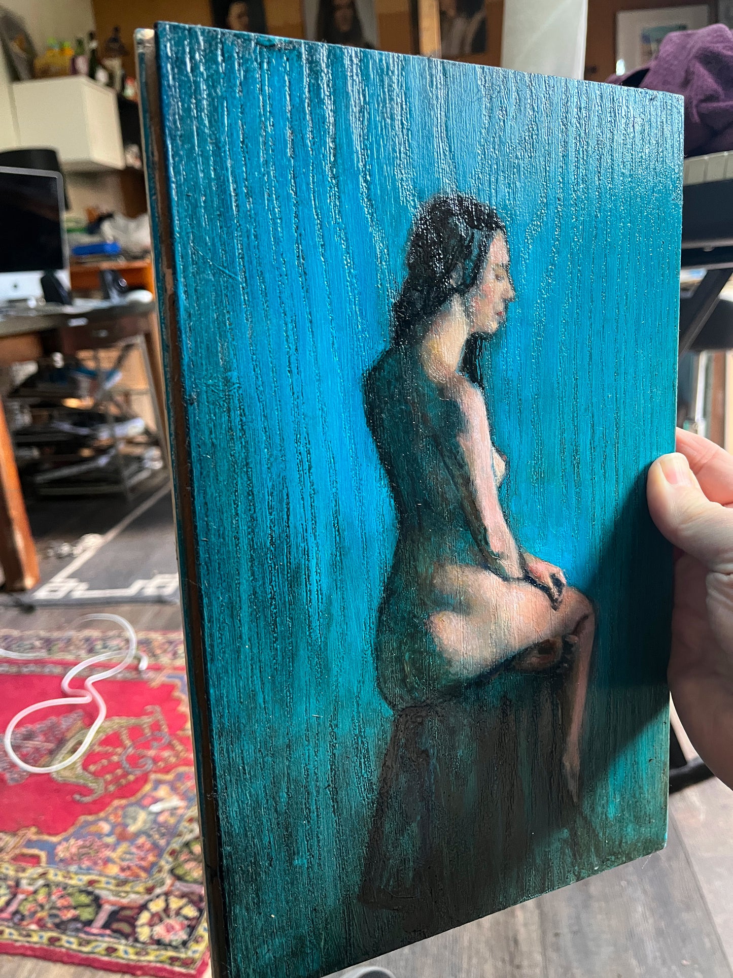 Back Study, Oil on Laminate Floor sample, 7.75" x 12"