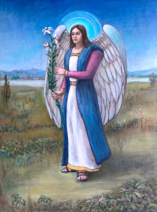 Archangel Gabriel, acrylic and ink on illustration board, 15"w x 20"h