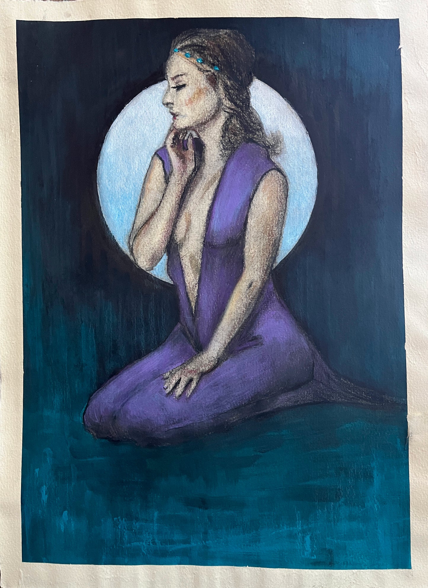 Moonlight, Acrylic and ink on paper, 11"w x 15"h