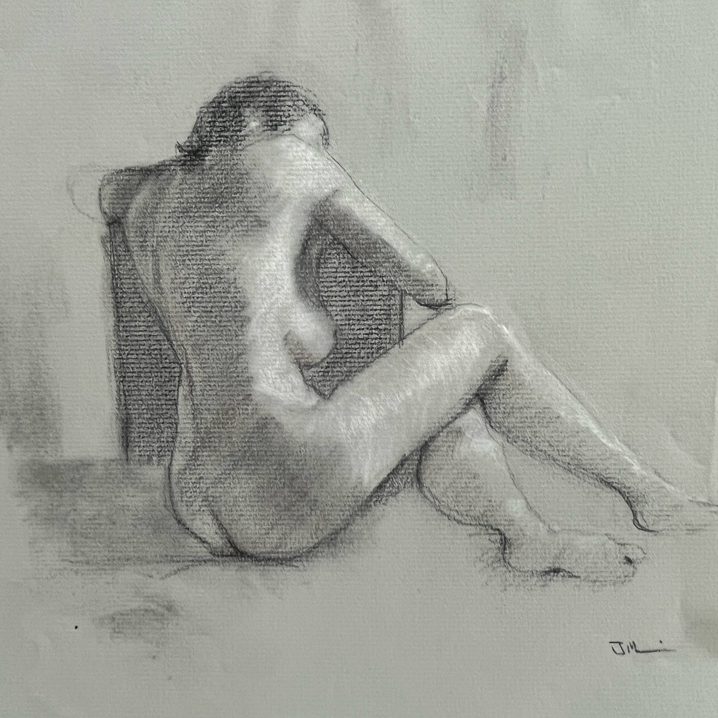 Back Study, charcoal and chalk on paper, 10" w x 10" h